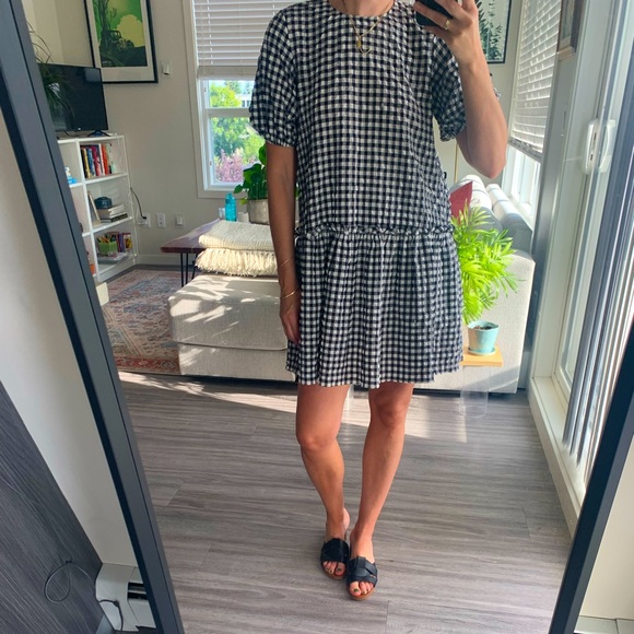 Gingham dress with drop waist - Picture 1 of 4